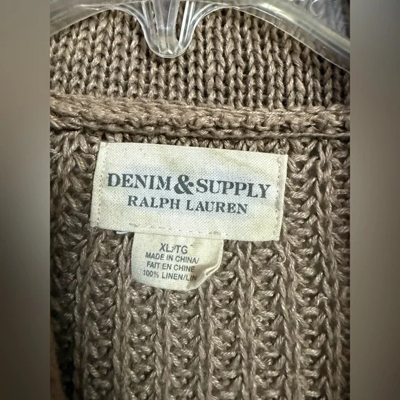 Ralph Lauren Denim & Supply Linen Knit Cardigan Sweater Brown Women’s XL - Picture 2 of 5